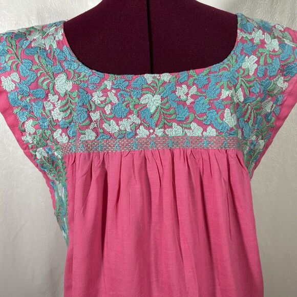 J Marie Hannah Floral Embroidered Linen Top Blouse Sz M Sleeveless Pink Blue - Picture 5 of 14